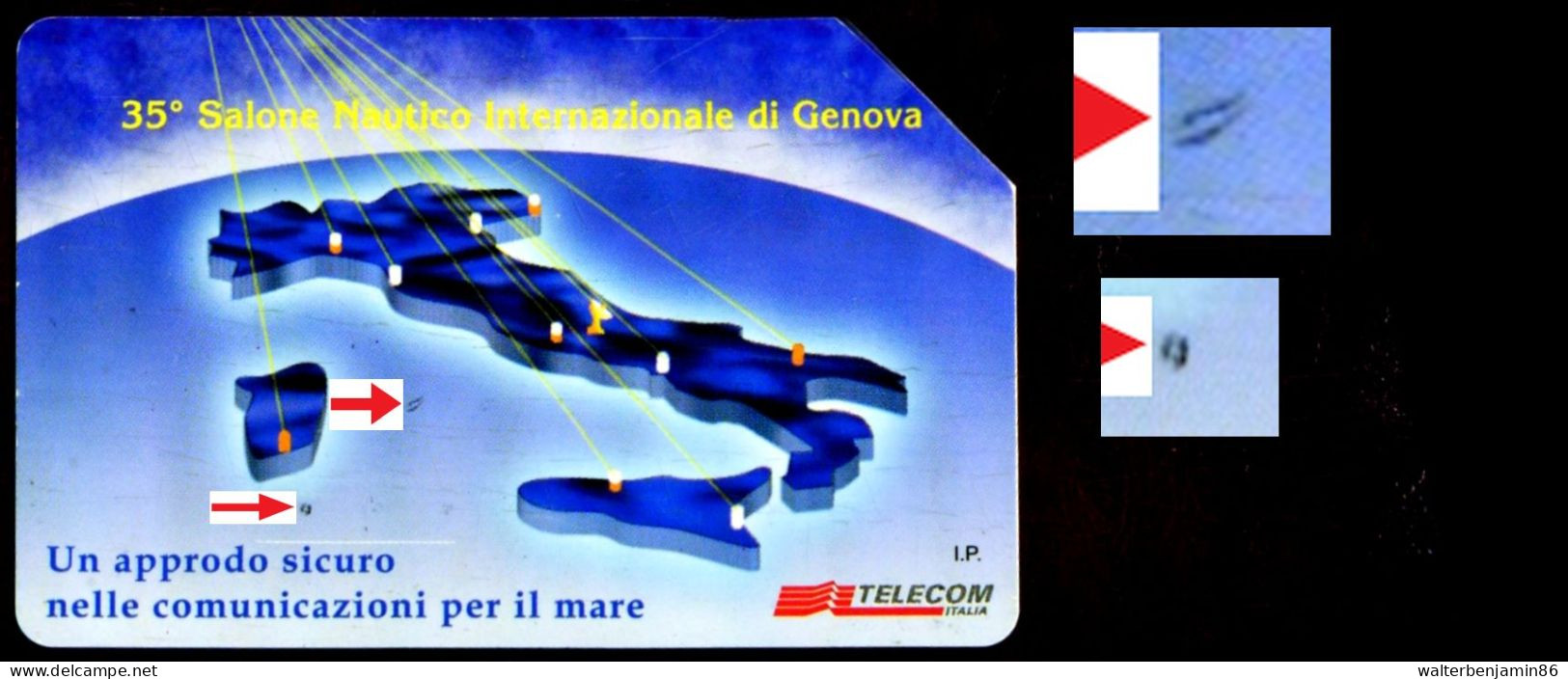 G 463 C&C 2513 SCHEDA TELEFONICA USATA 35 SALONE NAUTICO 2^A QUAL PIEGA VARIANTE FALLE NERE - [3] Erreurs & Variétées