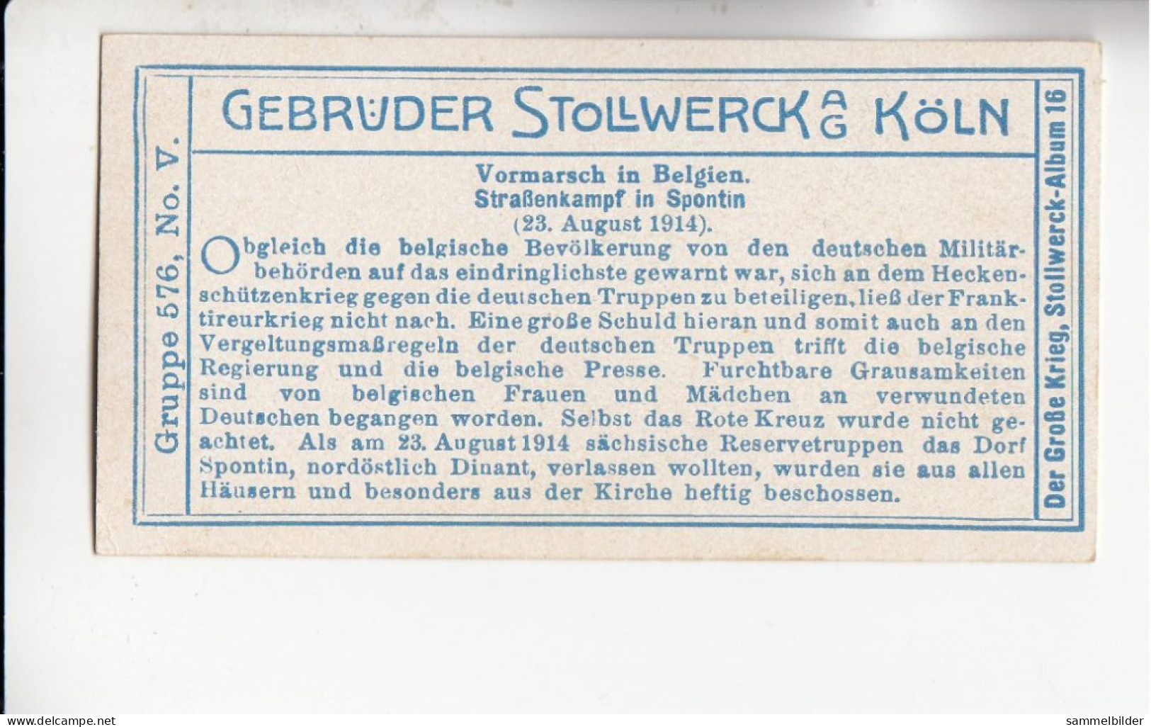 Stollwerck Album No 16 Vormarsch In Belgien Straßenkampf In Spontin    Grp 576#5  RARE - Stollwerck