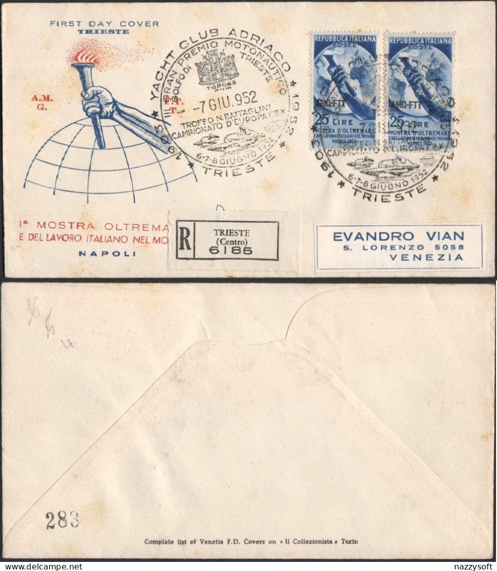 Fdc Venetia TS 1952 143 Trieste Mostra D'oltremare  Raccomandata - Sonstige & Ohne Zuordnung