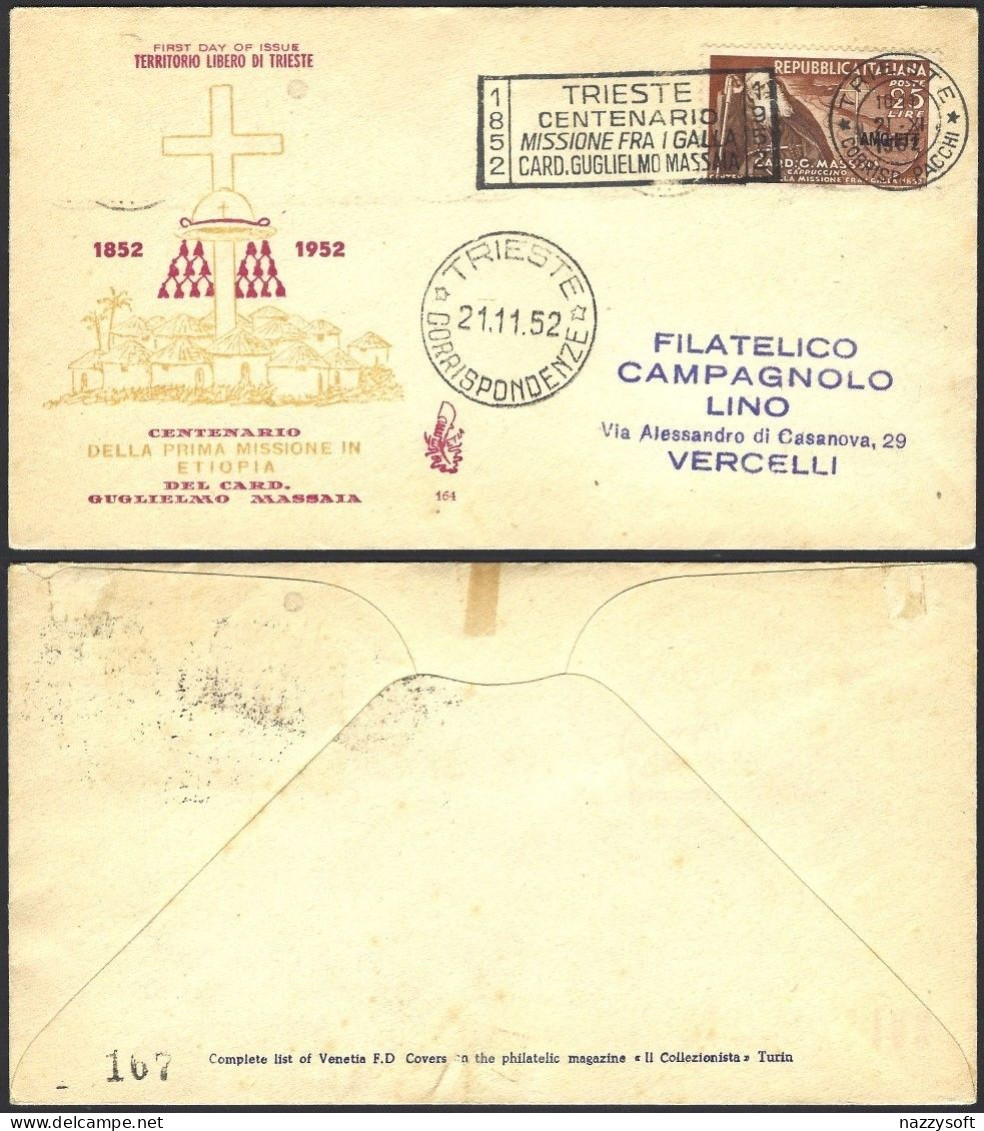 Fdc Venetia TS 1952 164 Cardinal Massaia - Other & Unclassified