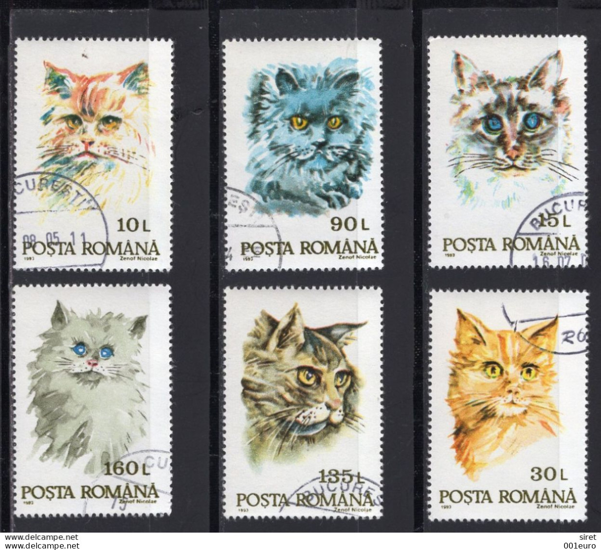 ROMANIA 1993: DOMESTIC CATS Set Of 6 Used Stamps Item N° #1764239503 - Registered Shipping! - Gebraucht