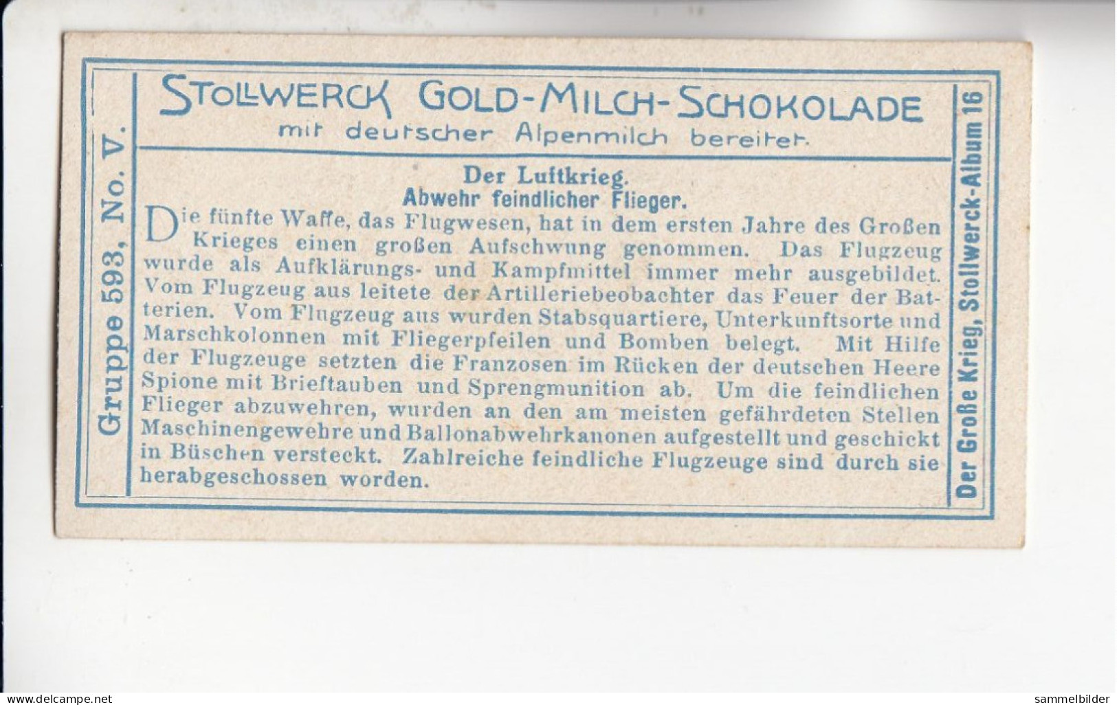 Stollwerck Album No 16 Der Luftkrieg  Abwehr Feindlicher Flieger  Grp 593#5  RARE - Stollwerck