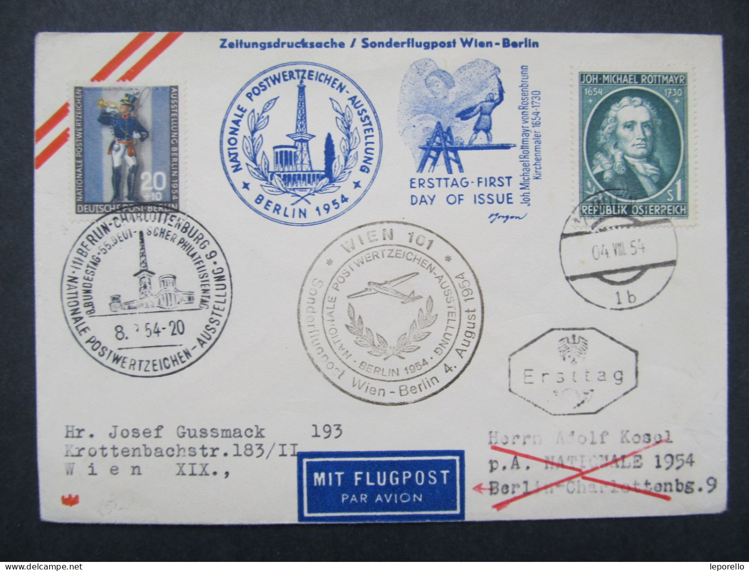 BRIEF Wien - Berlin Ersttag 1954 Flugpost /// D*56795 - First Flight Covers