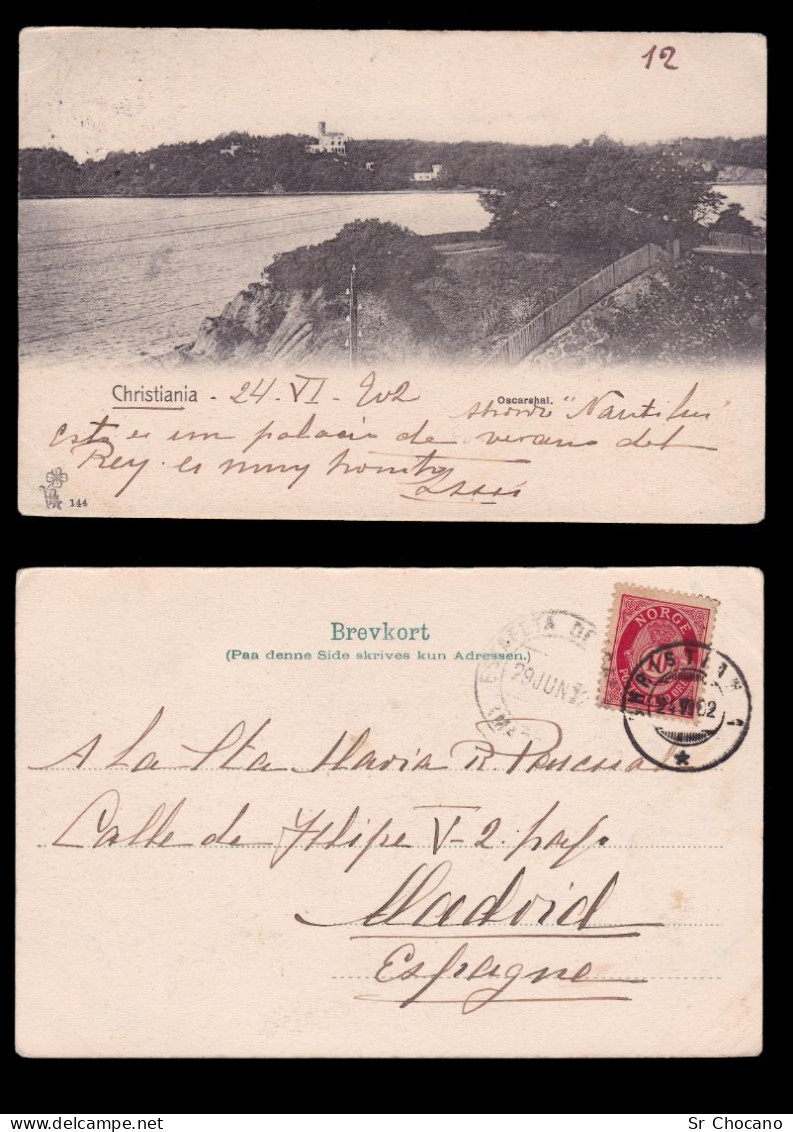 Norway.2 POST CARD.10th.Christiania Postmark.1902.Destination Madrid. - Brieven En Documenten