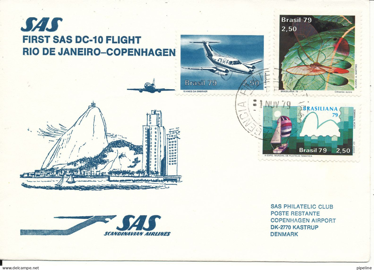 Brazil First SAS Flight DC-10 Rio De Janeiro - Copenhagen 1-11-1979 - Lettres & Documents