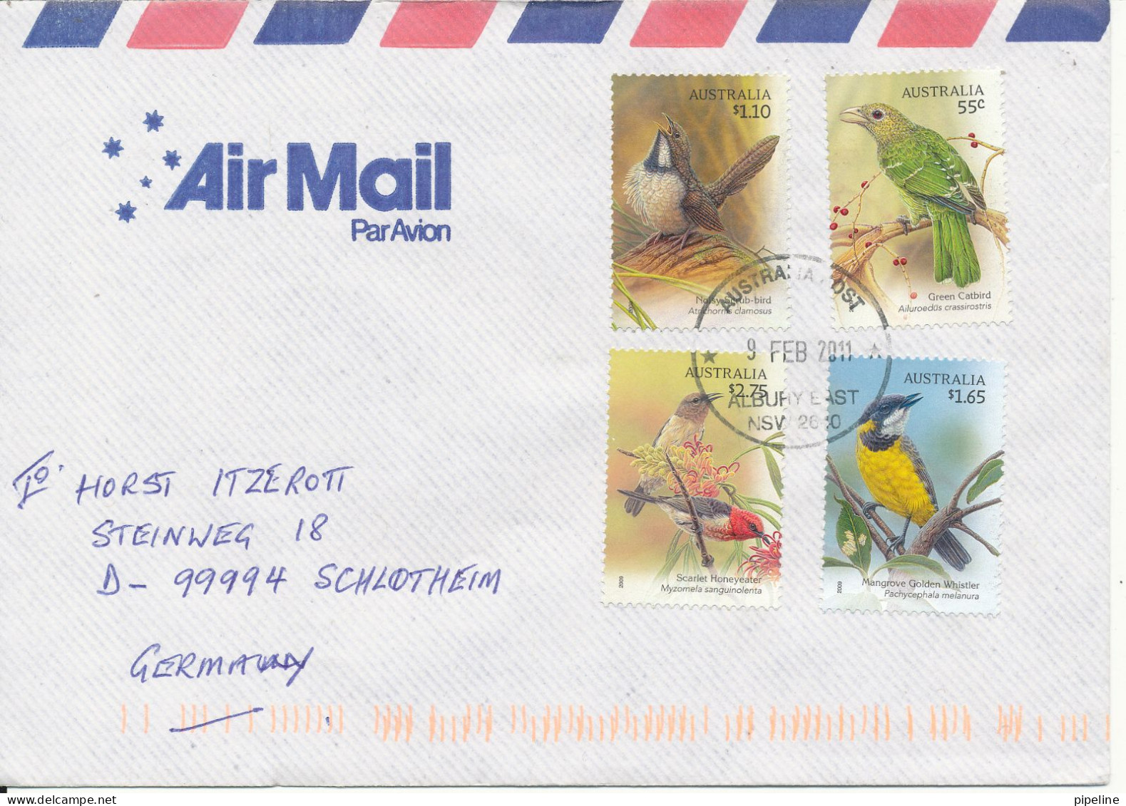 Australia Air Mail Cover Sent To Germany 9-2-2011 With Complete Set Of 4 BIRDS Very Nice Cover - Covers & Documents