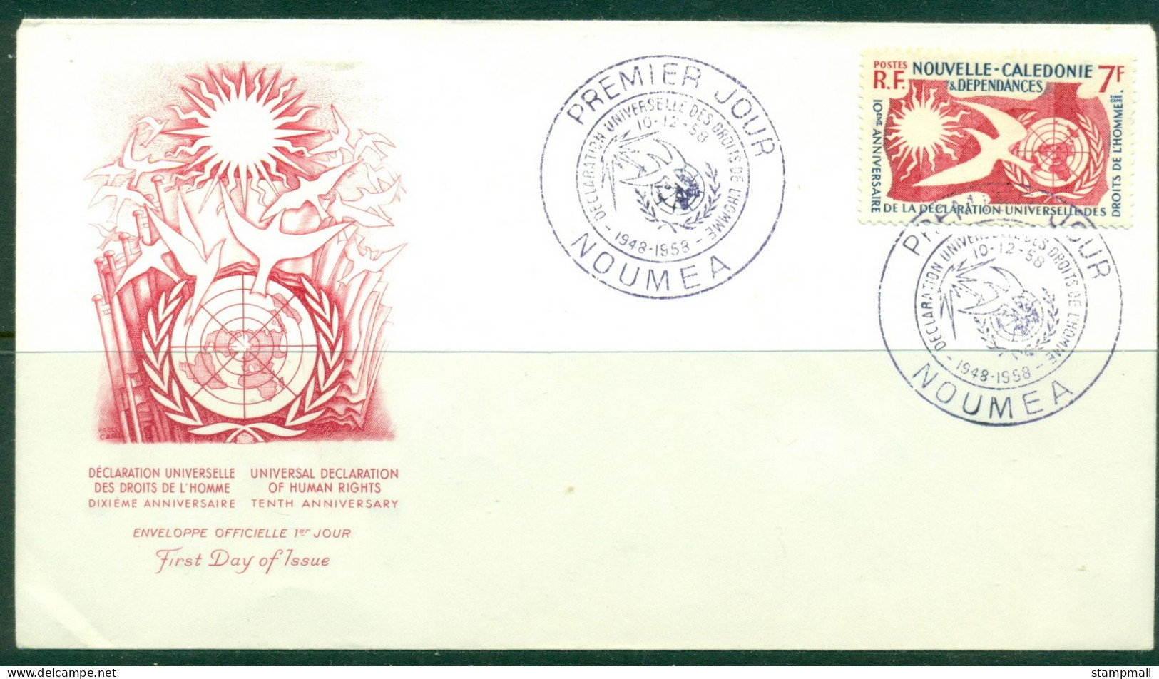 New Caledonia 1958 Universal Declaration Of Human Rights FDC - Covers & Documents