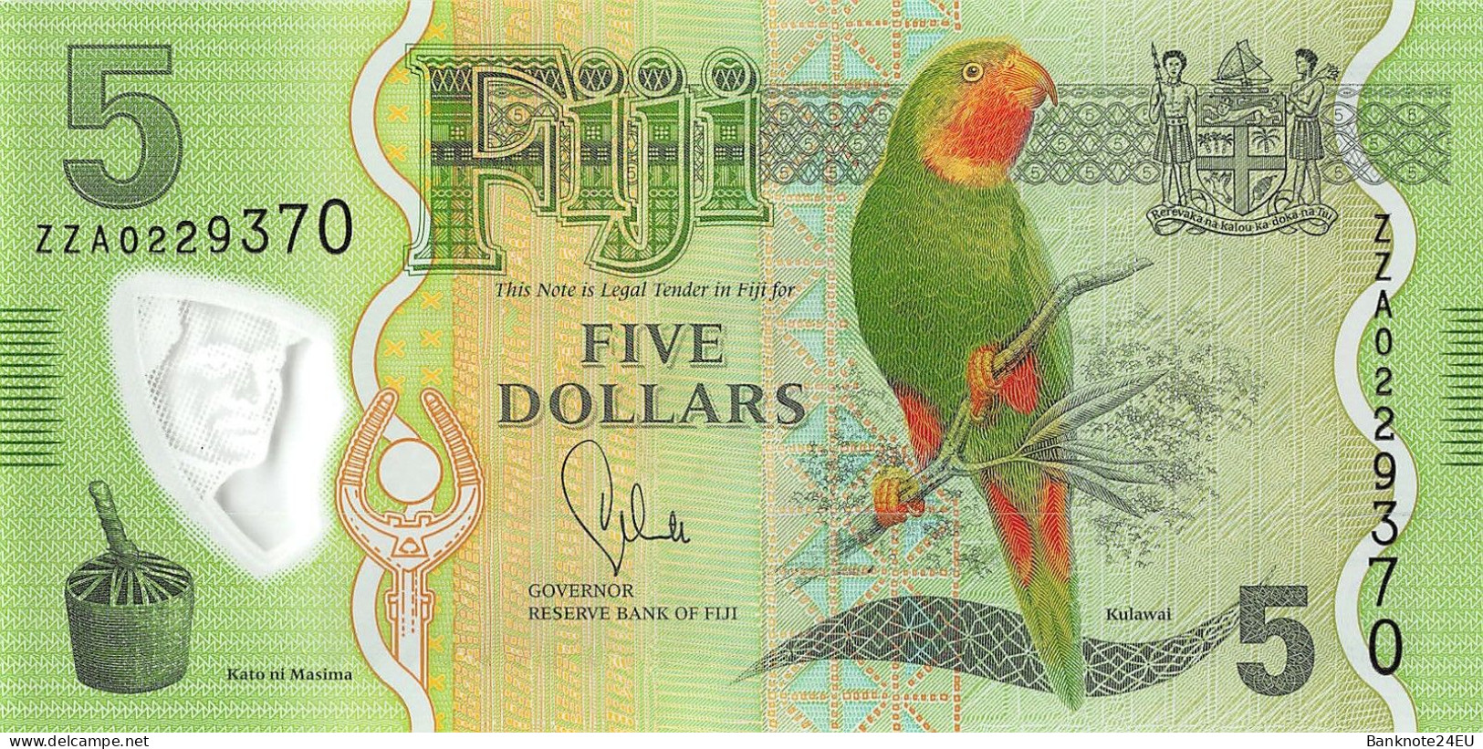 Fiji Islands 5 Dollars 2012 Unc Polymer Replacement Pn 115ar, Banknote24 - Figi