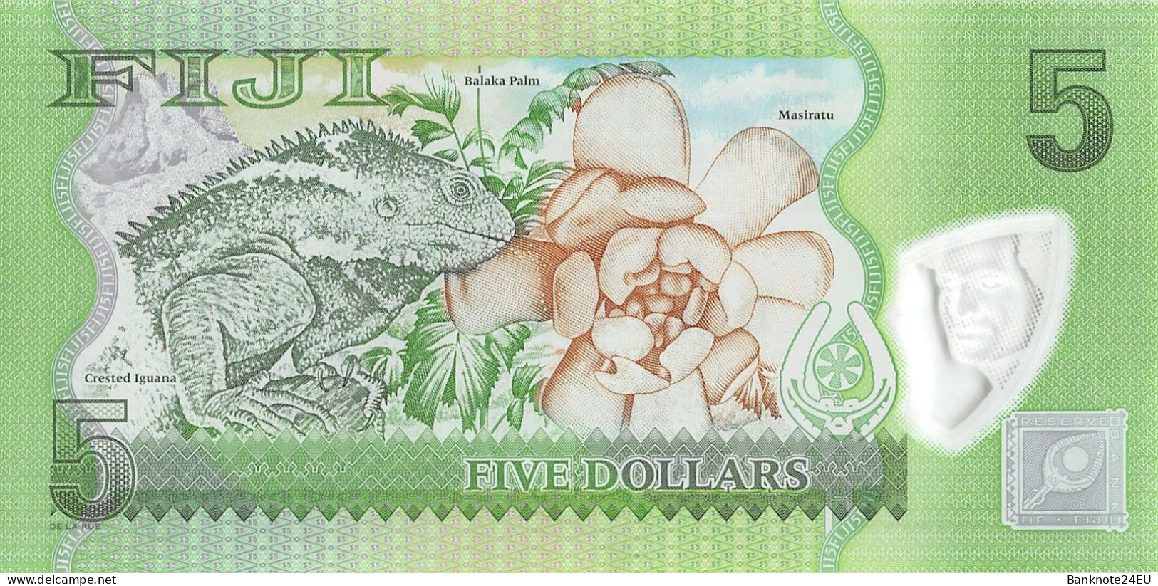 Fiji Islands 5 Dollars 2012 Unc Polymer Replacement Pn 115ar, Banknote24 - Fidji