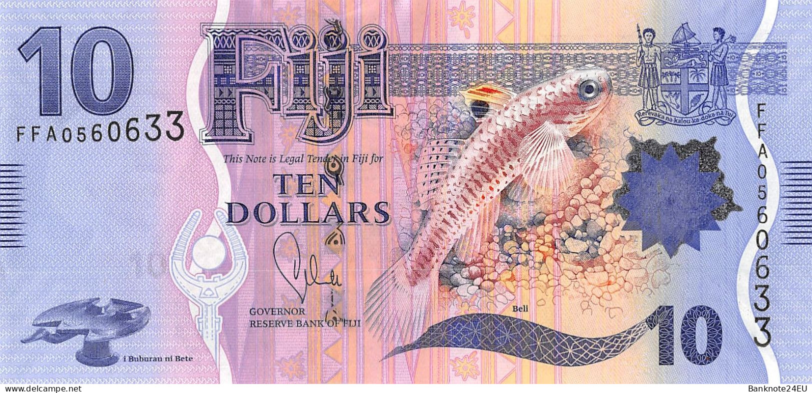 Fiji Islands 10 Dollars 2012 Unc Pn 116a, Banknote24 - Fiji