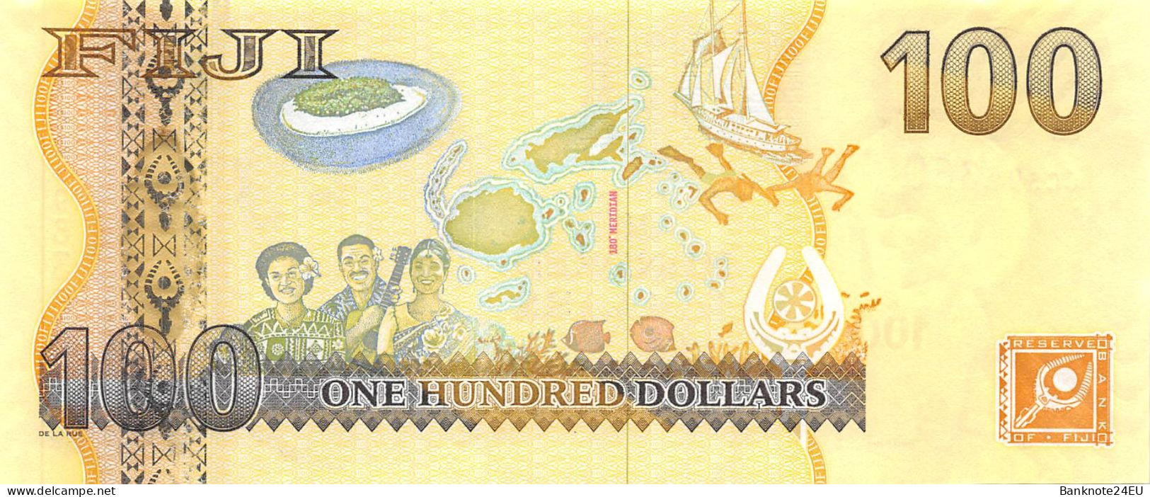 Fiji Islands 100 Dollars 2007 Unc Pn 114a, Banknote24 - Fiji