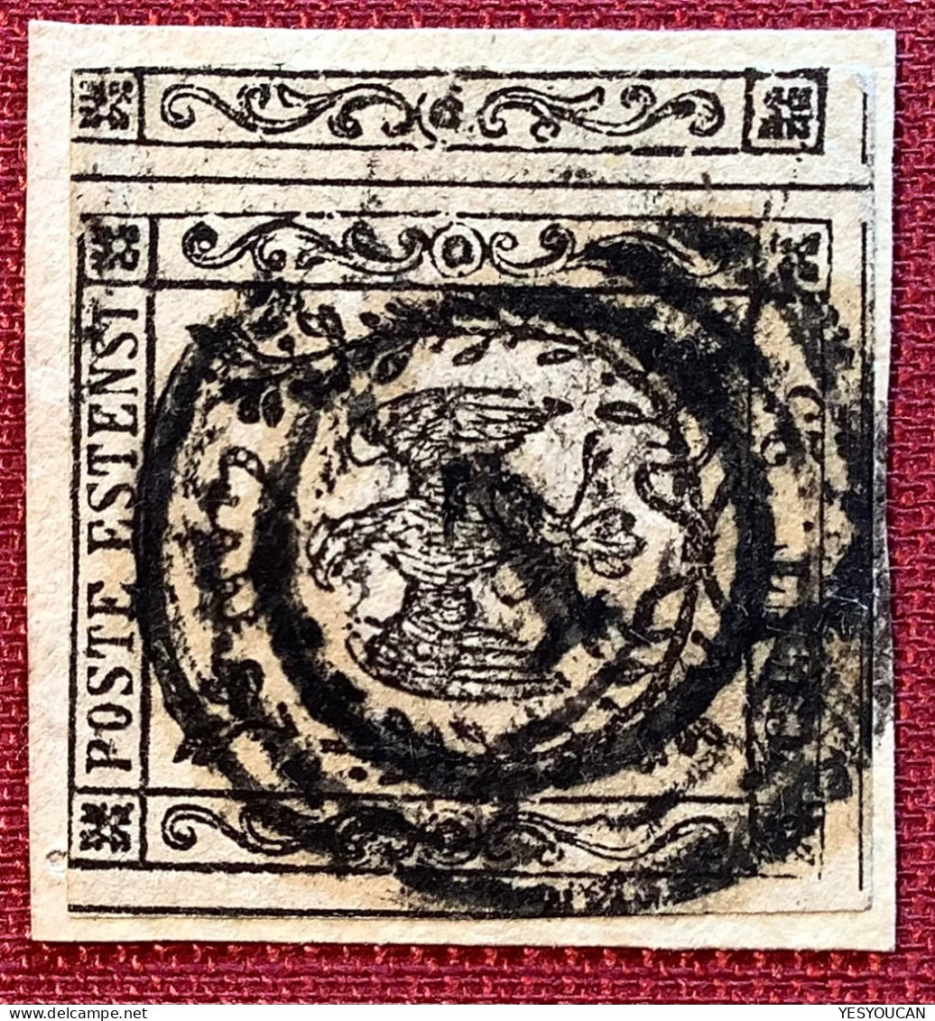 RARE „1“ POSTMARK OF WIEN, AUSTRIA On Modena 1852 25c Sa.4, UNIQUE ? A.Diena  (eagle Österreich Stempel Müller 3214u - Modena