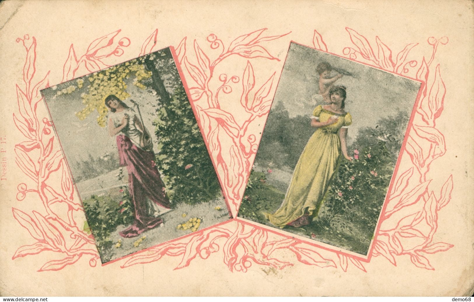 Fantaisie  Femme Deux Femmes Encadrées Angelot Frise - Femmes