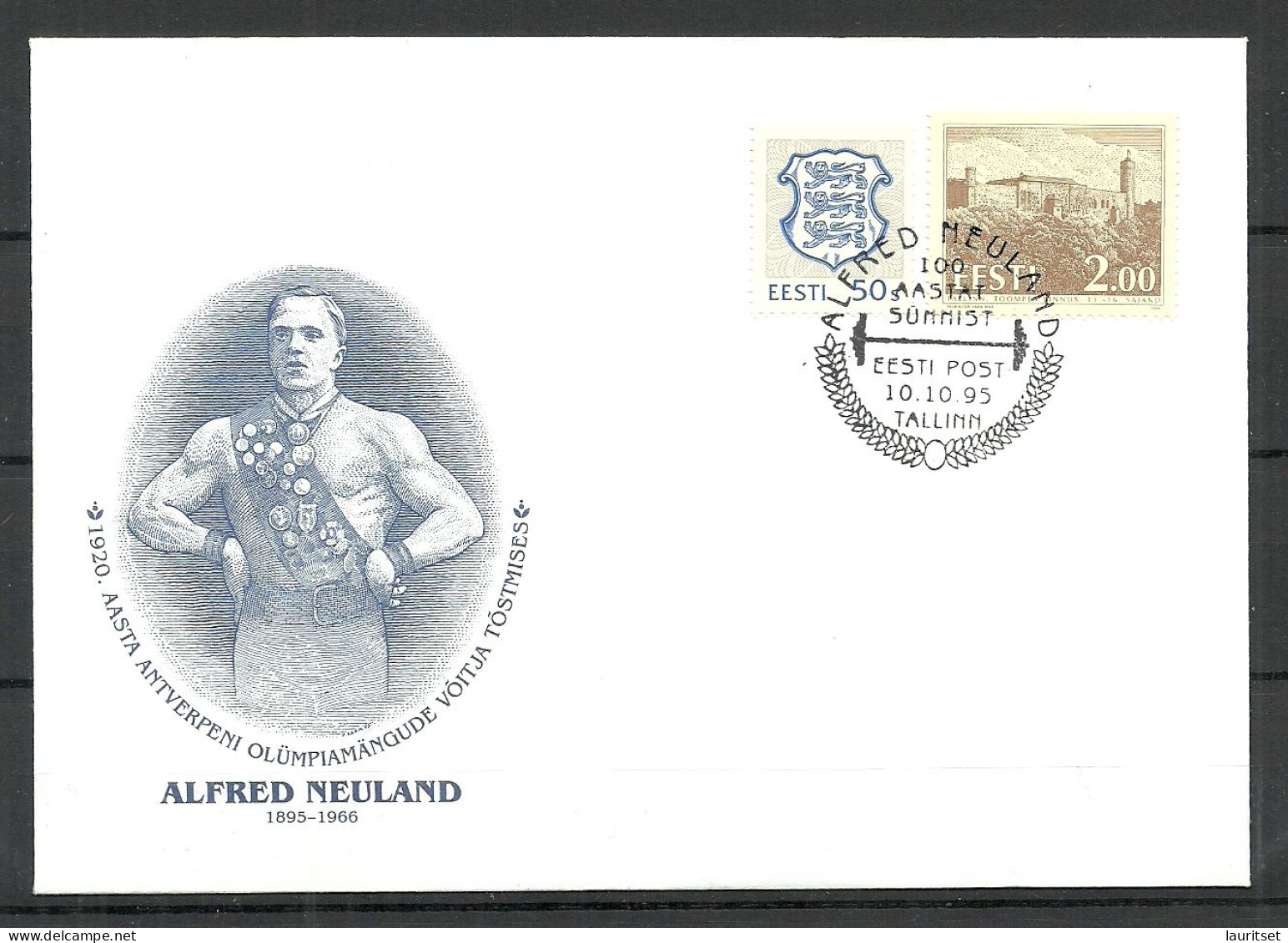 Estland Estonie Estonia 1996 Alfred Neuland Antwerpen Olympic Games Gewichtheben Goldmedal Special Cancel Sonderstempel - Ete 1920: Anvers