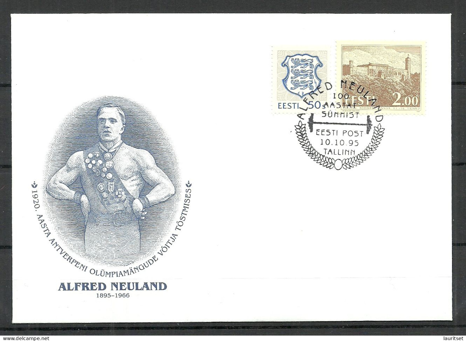 Estland Estonie Estonia 1996 Alfred Neuland Antwerpen Olympic Games Gewichtheben Goldmedal Special Cancel Sonderstempel - Sommer 1920: Antwerpen