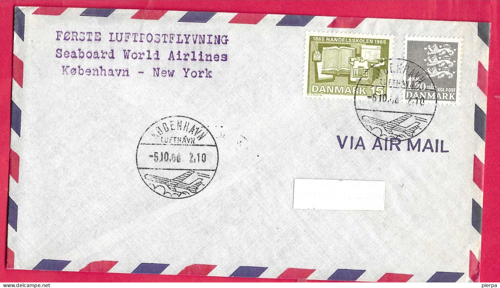 DANMARK - FIRST FLIGHT - SWA - FROM KOBENHAVN TO JAMAICA, N.Y. *5.10.66* ON OFFICIAL COVER - Aéreo