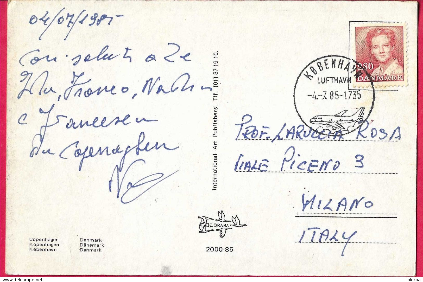 DANMARK - CANCELLATION "KOBENHAVN LUFTHAVN*4.7.85* ON PICTURE CARD FOR ITALY - Covers & Documents