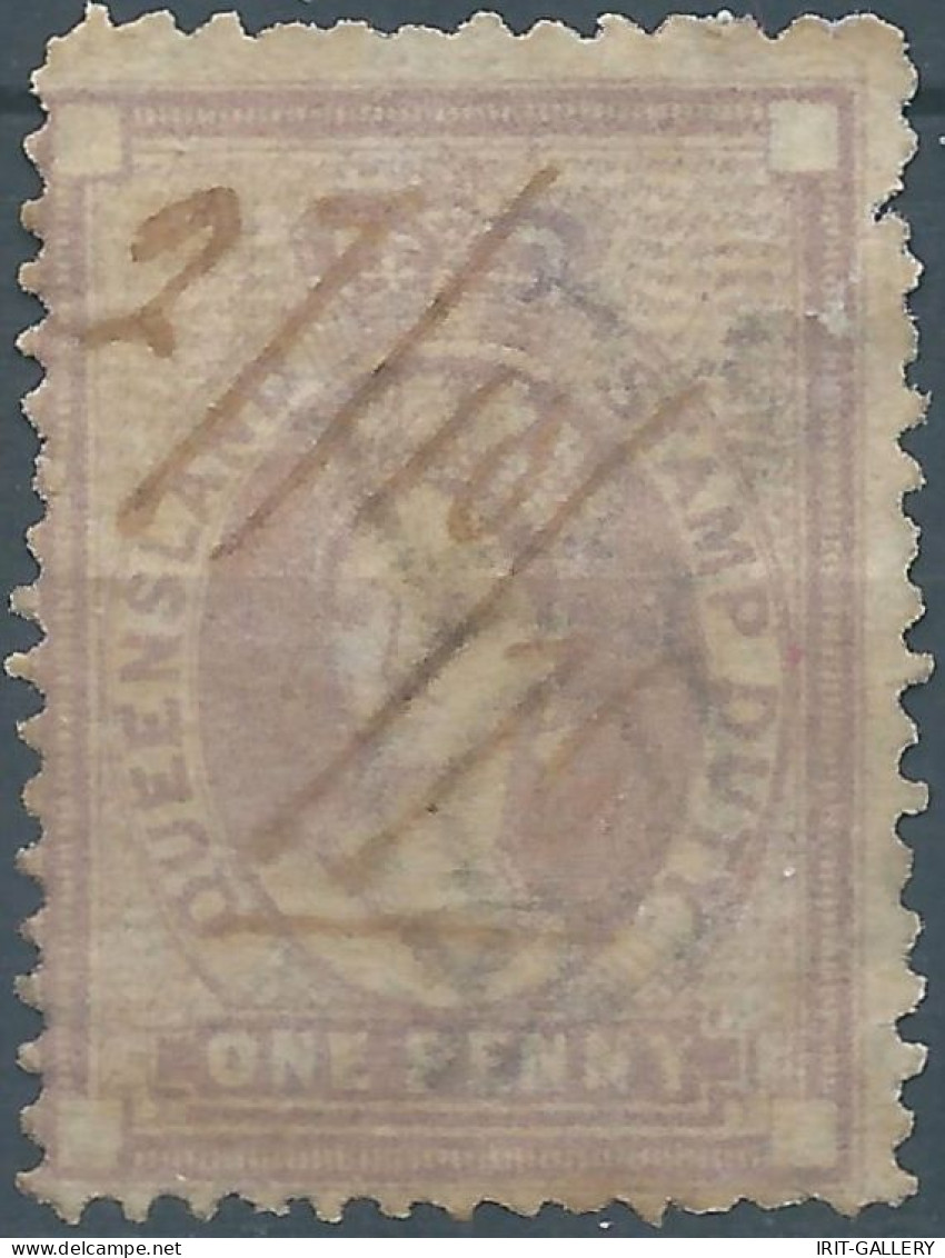 AUSTRALIA,QUEENSLAND,Revenue Stamp Tax Fiscal ,Stamp Duty,One Penny,Very Old, Signs Of Wear. - Oblitérés