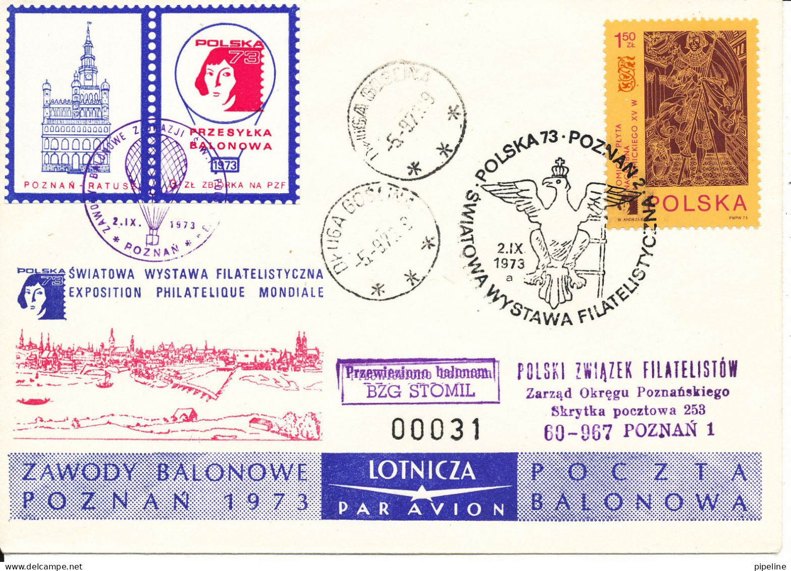 Poland Cover 2-9-1973 World Stamp Exhibition Balloonpost With N. Copernicus Labels And More Postmarks - Altri & Non Classificati