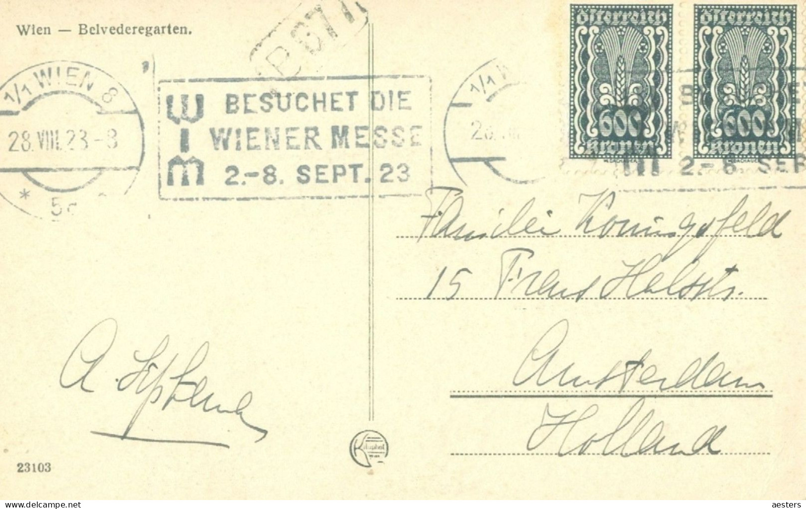 Wien 1923; Belvedèregarten - Gelaufen. - Belvedère