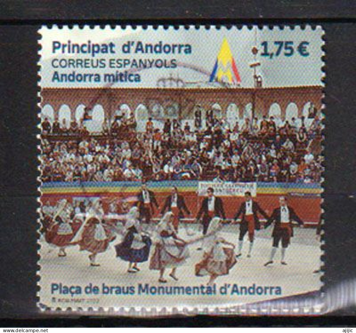 2022: “Andorra Mítica”, Plaça De Braus Monumental D'Andorra.Sello Usado 1ª Calidad (Bailes Folclóricos) Alto Facial. - Used Stamps