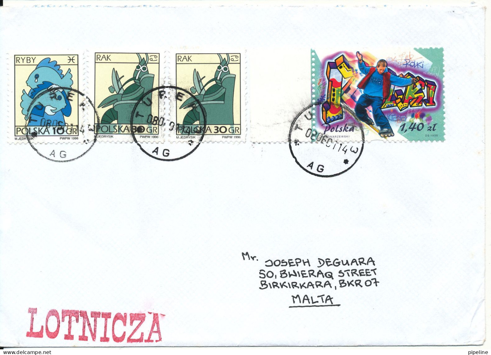 Poland Cover Sent To Malta Turen 8-12-2001 Topic Stamps - Lettres & Documents