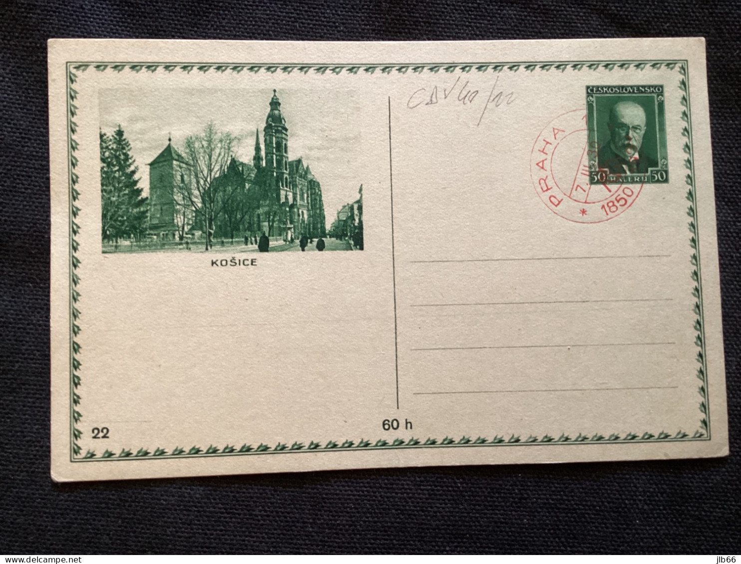 1928 CDV 40/22 Kosice Cachet Rouge Praha 1 Anniversaire TGM Masaryk - Postcards