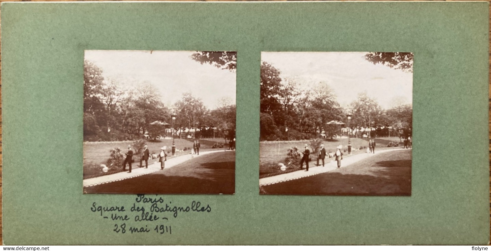 Paris - Photo Stéréo Ancienne - Le Square Des Batignolles , Une Allée - 17ème - Mai 1911 - Arrondissement: 17