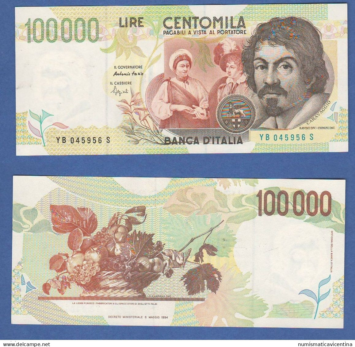 Italia 100000 Lire 1995 Caravaggio 2° Tipo Italia Italie Italy 100.000 £ Firme Fazio Speziali - 100000 Lire