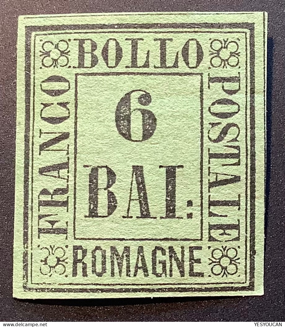 Romagne 1859 Sa.7 = 850€ Very Fine Mint* Signed By Expert Chiavarello, 6 Verde Giallo (Romagna, Italia - Romagne