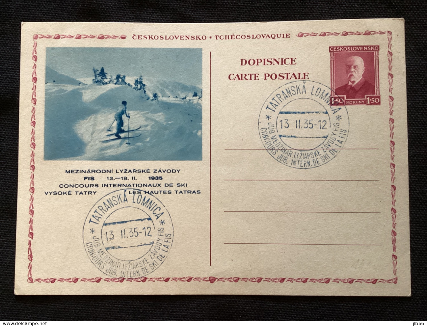 1935 CDV 58/2 Concours International De Ski De La FIS Hautes Tatars Oblitéré 13/02/1935 - Cartoline Postali