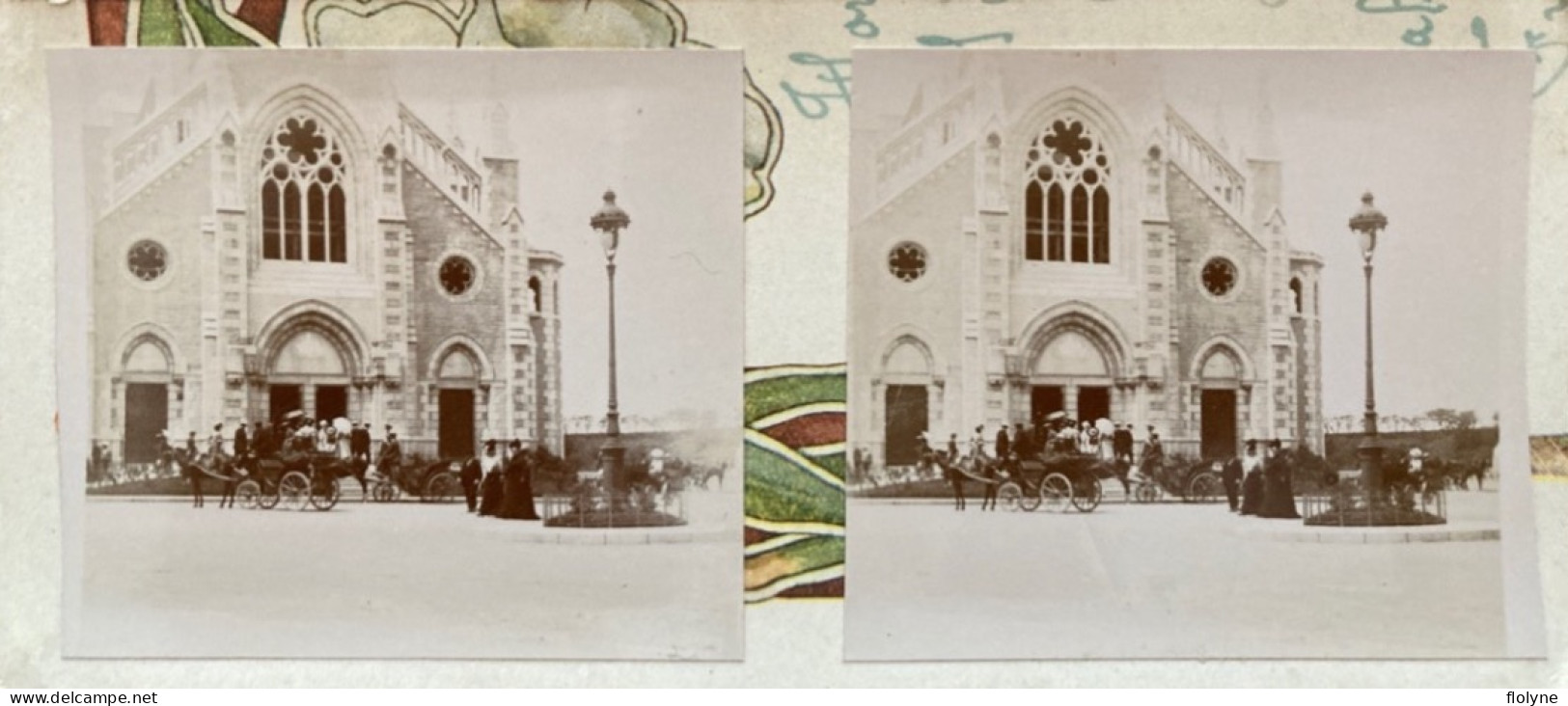 Biarritz - Photo Stéréo Ancienne - Place Et église Saint Eugénie - Attelage - Biarritz