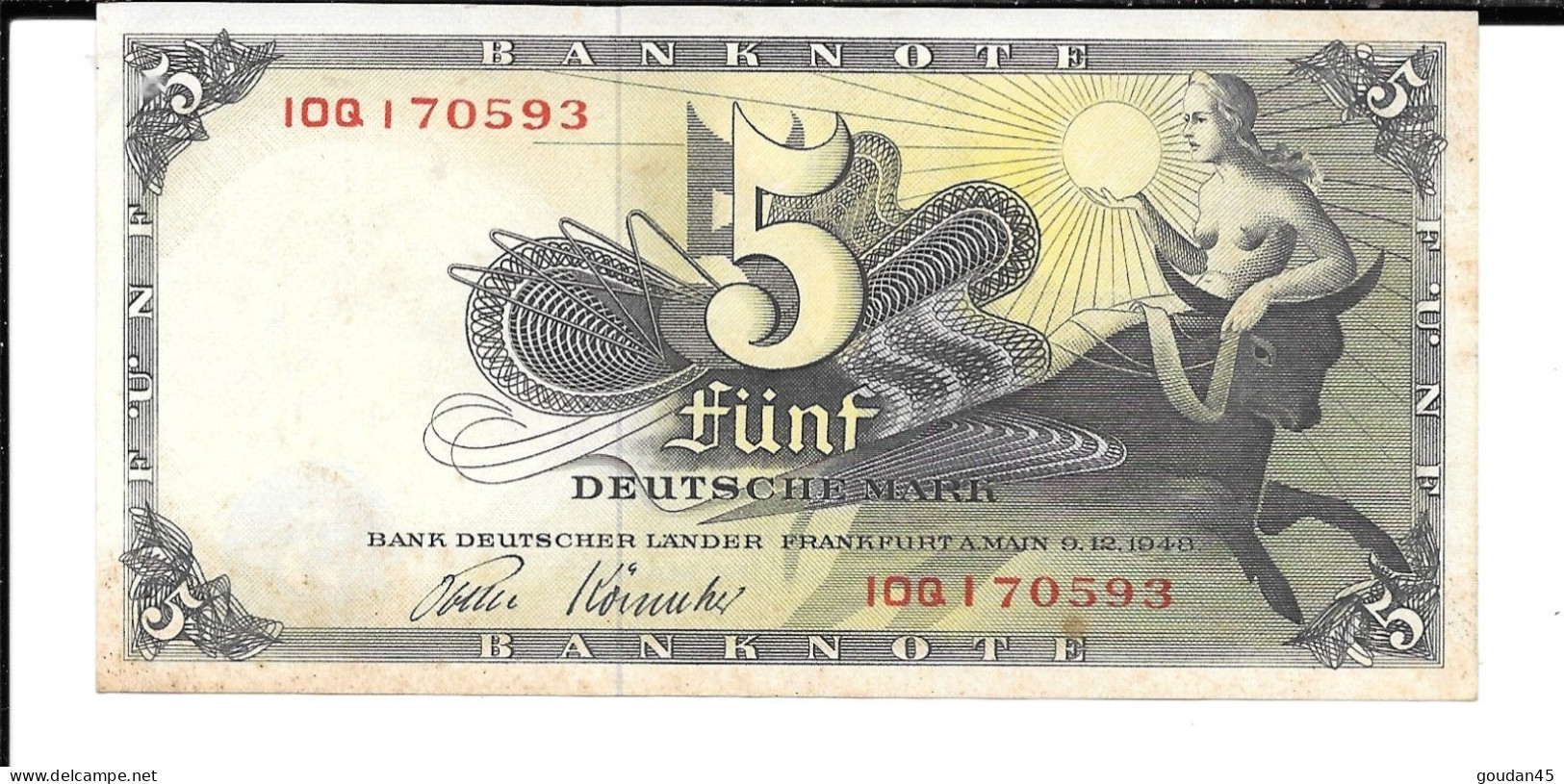 Billet Fûnf Deutsche Mark 09 12 1948 - 5 Mark