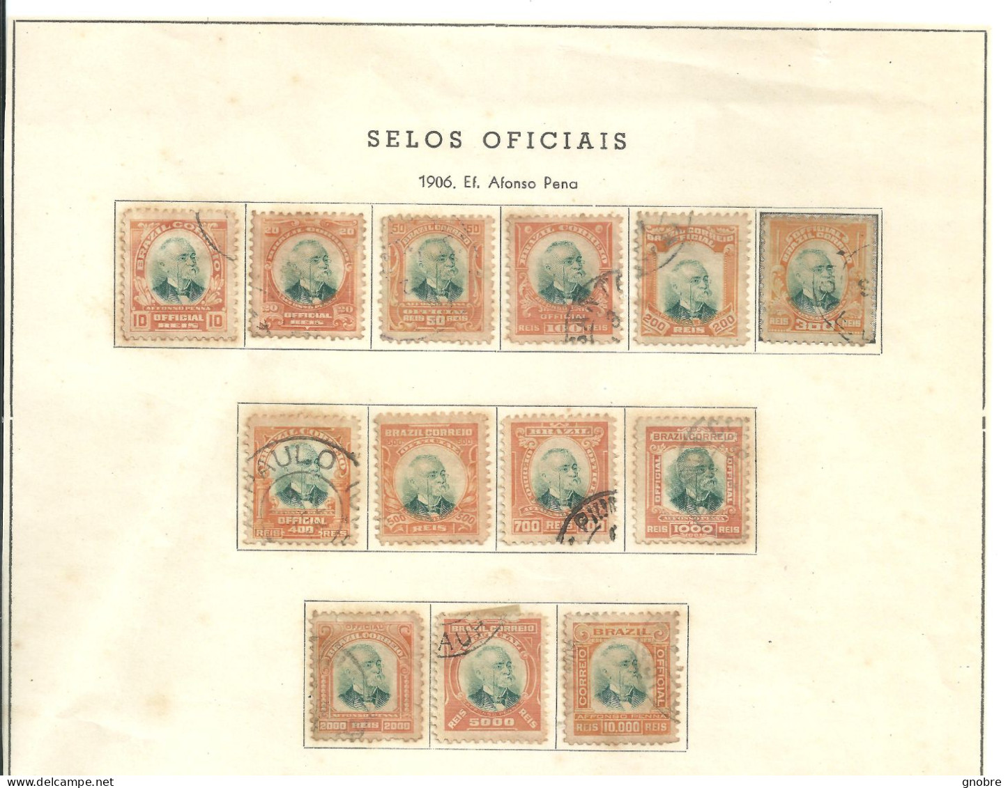 BRAZIL 1906 - AFONSO PENA - 13 STAMPS- ALL SERIE - OFICIAIS - RHM O01 - O13 - USED - Gebruikt