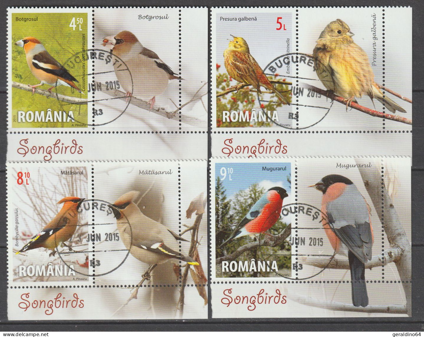 Rumänien 2015 Singvögel Birds Mi 6926 - 6929 Gestempelt Used With Tabs - Oblitérés