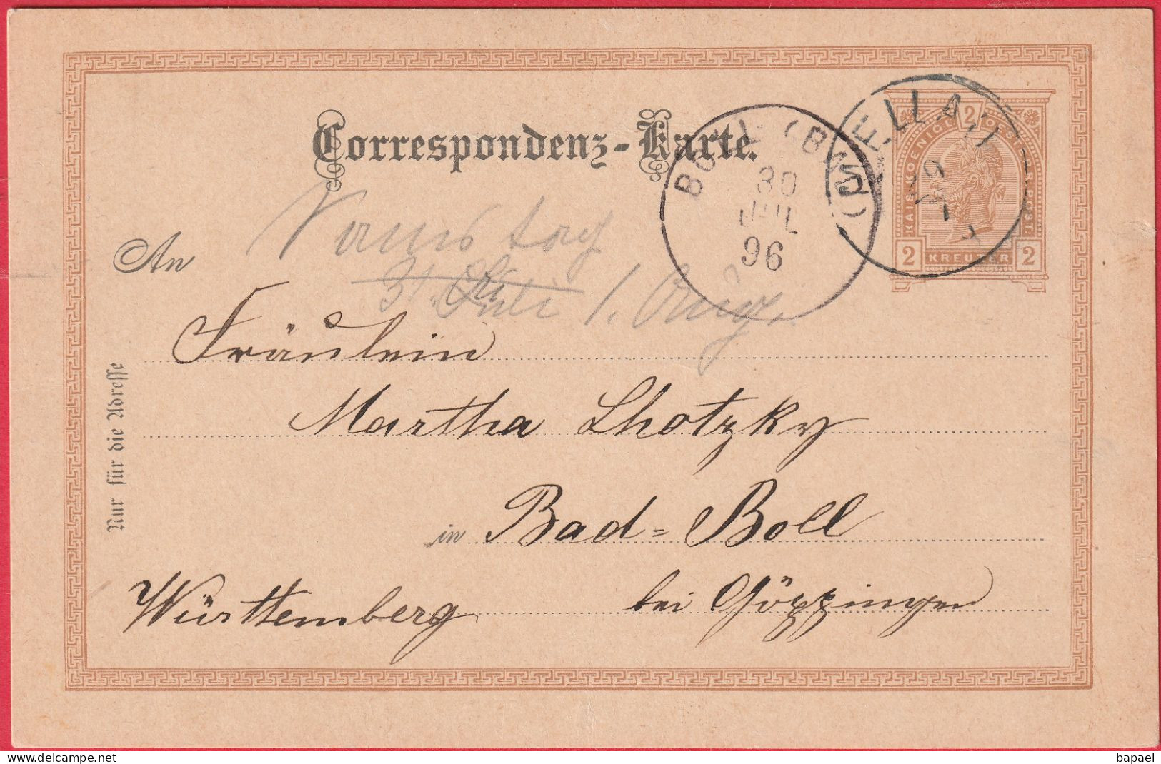 CP Entier Postal - Autriche (1896) - Correspondance Postale - Cartas-Letras