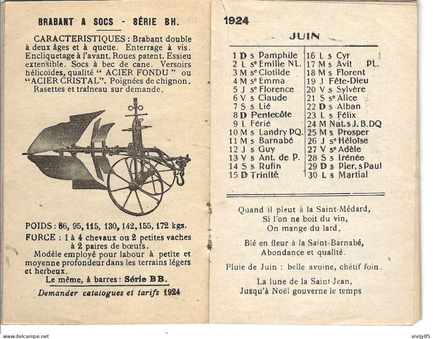 49 - ANGERS - Petit Almanach " Universala " 1924-Ets Beauvais Et Robin ( Matér. Agricole : Brabants -Charrues-Broyeurs - Formato Piccolo : 1921-40