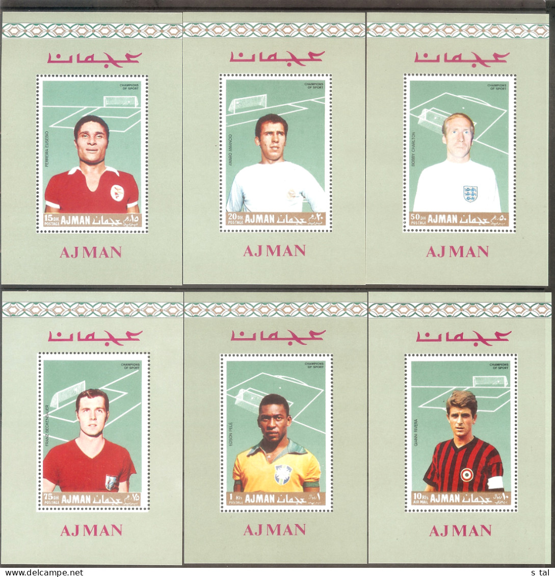 AJMAN World Cup-66(Pele,Eusebio,Rivera) Set 6 De Luxe S/Sheets  MNH - Sonstige & Ohne Zuordnung