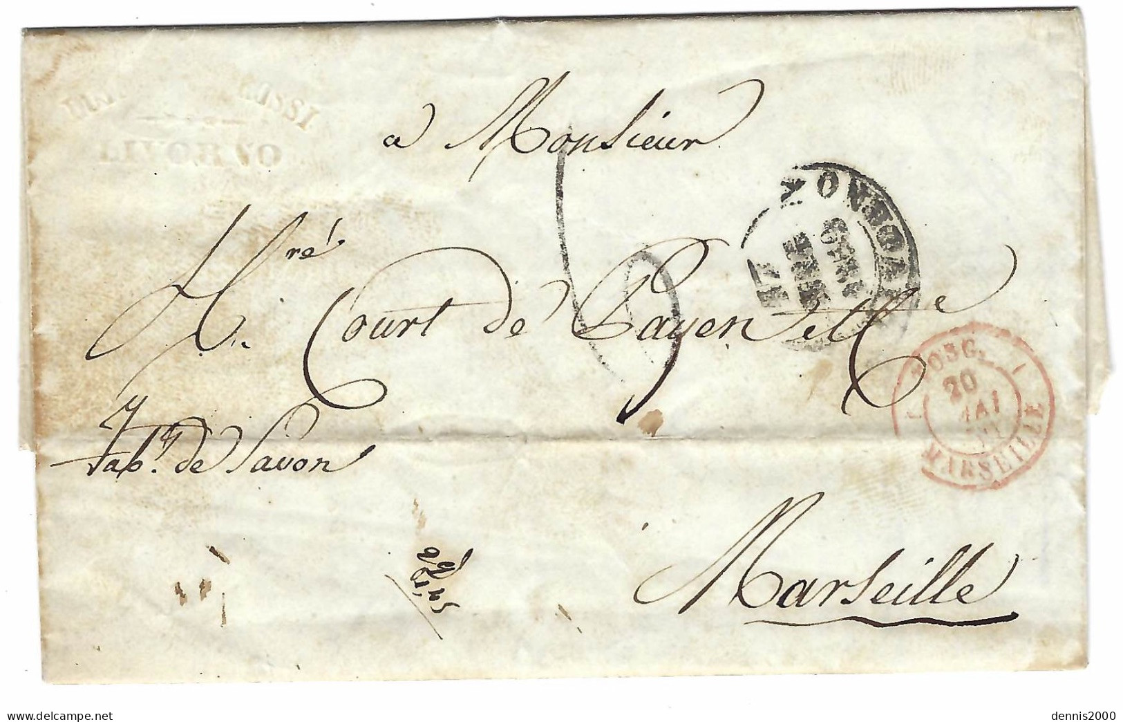 1859 - Lettre De LIVORNO  Pour Marseille - Taxe 6 Tampon - Sicile