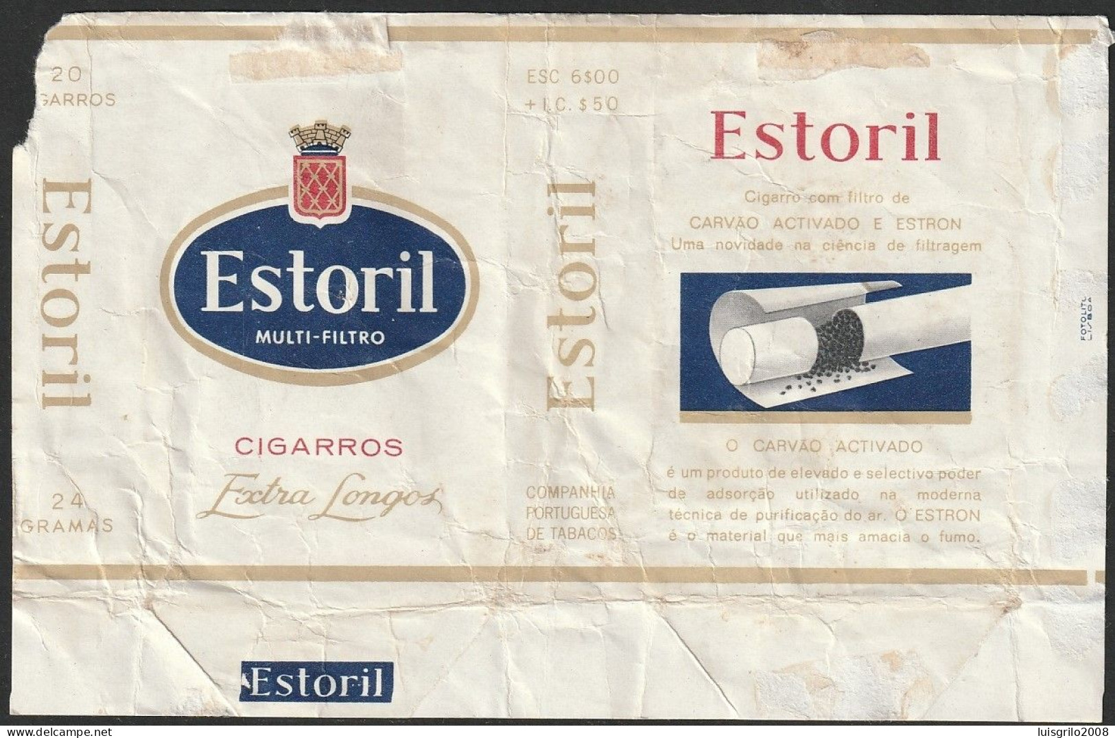 Portugal 1960/ 70, Pack Of Cigarettes - ESTORIL -|- Companhia Portuguesa De Tabacos - Empty Tobacco Boxes