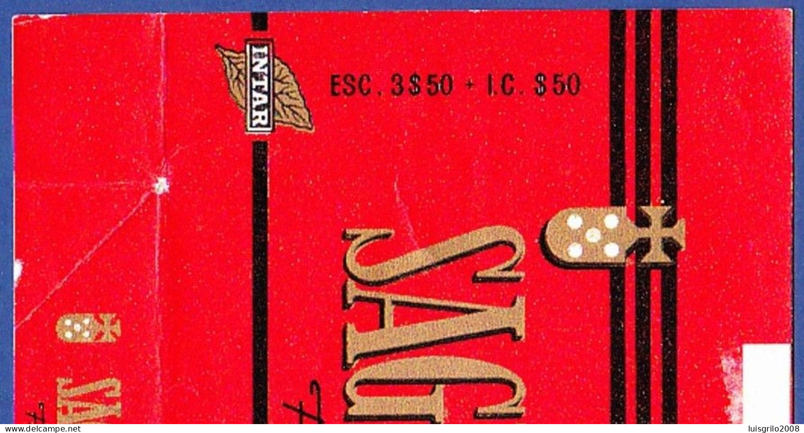 Portugal 1960/ 70, Pack Of Cigarettes - SAGRES Filtro -|- Intar, Sintra - Esc. 3$50 + I.C. $50 - Cajas Para Tabaco (vacios)