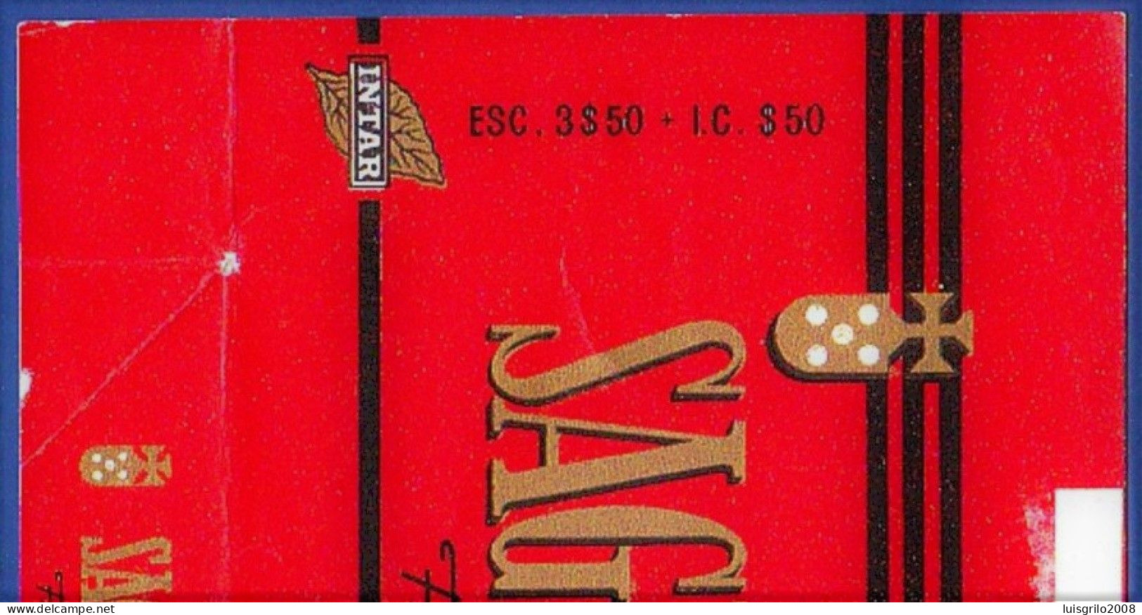 Portugal 1960/ 70, Pack Of Cigarettes - SAGRES Filtro (Darker) -|- Intar, Sintra - Esc. 3$50 + I.C. $50 - Contenitori Di Tabacco (vuoti)