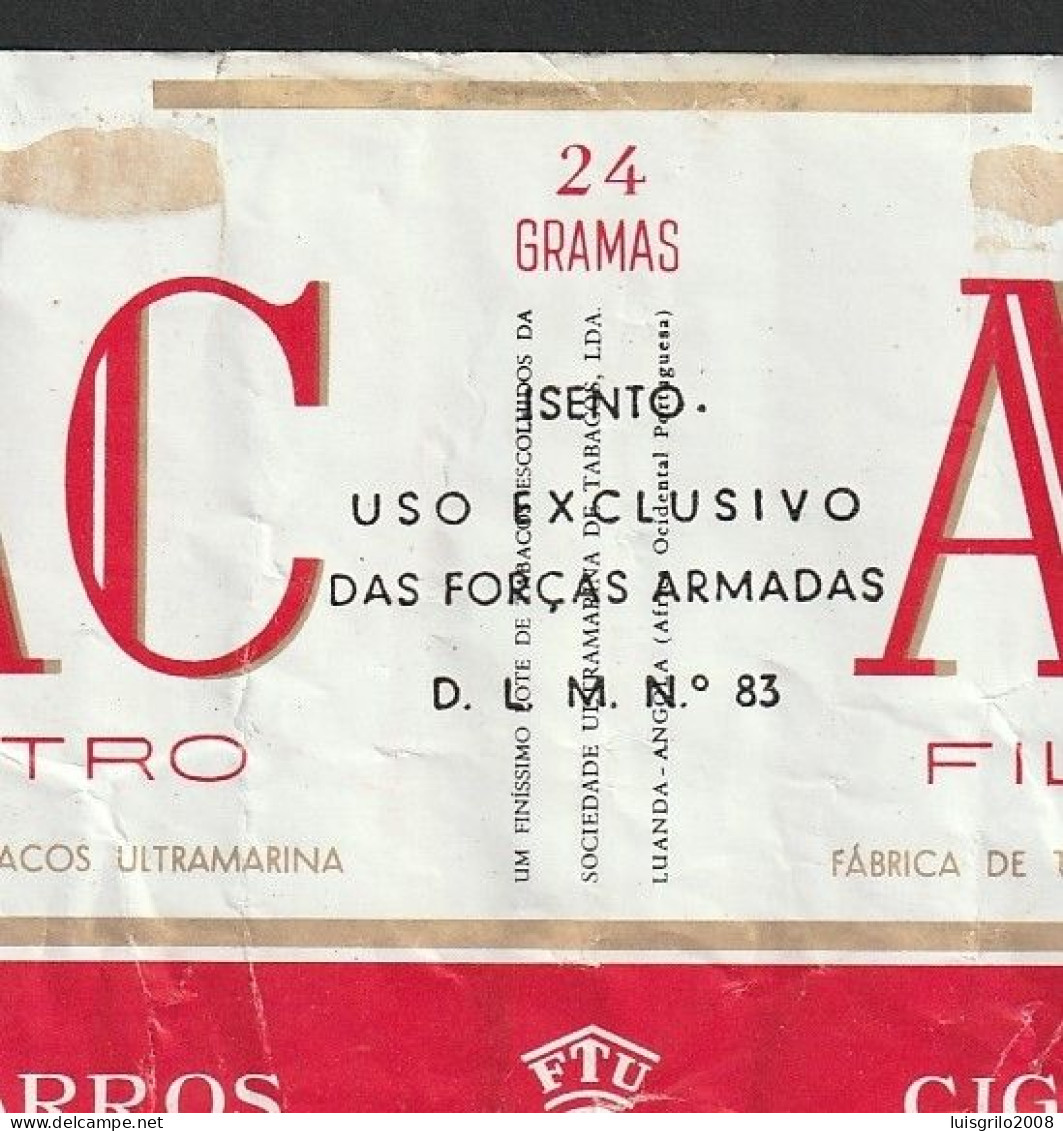 TOBACCO EXCLUSIVE USE BY THE ARMED FORCES - Portugal 1960/ 70, Pack Of Cigarettes - AC Filtro - Boites à Tabac Vides