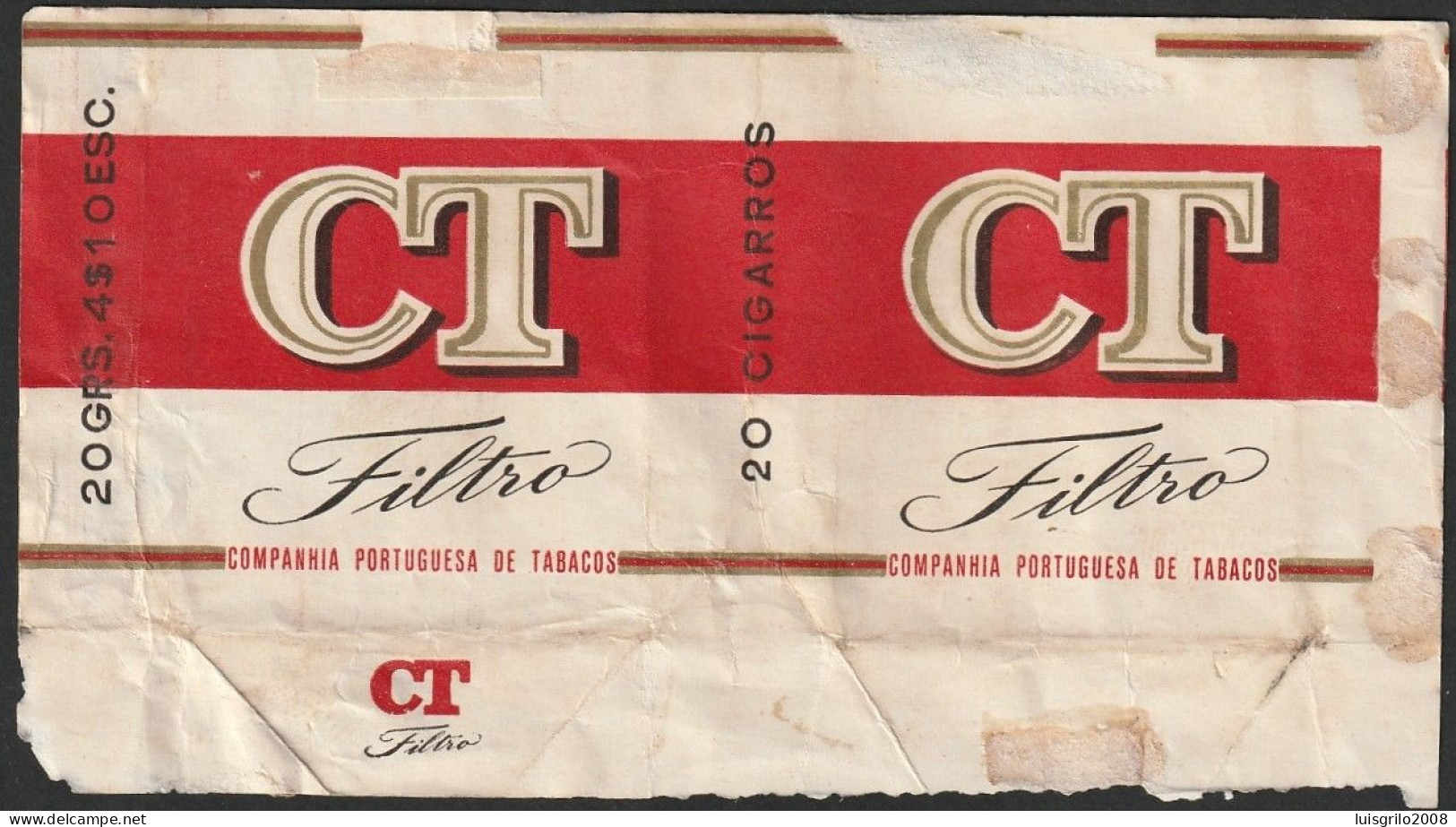 Portugal 1950/ 60, Pack Of Cigarettes - CT Filtro -|- Companhia Portugesa De Tabacos - 20 Grs. 4$10 Esc. - Tabaksdozen (leeg)