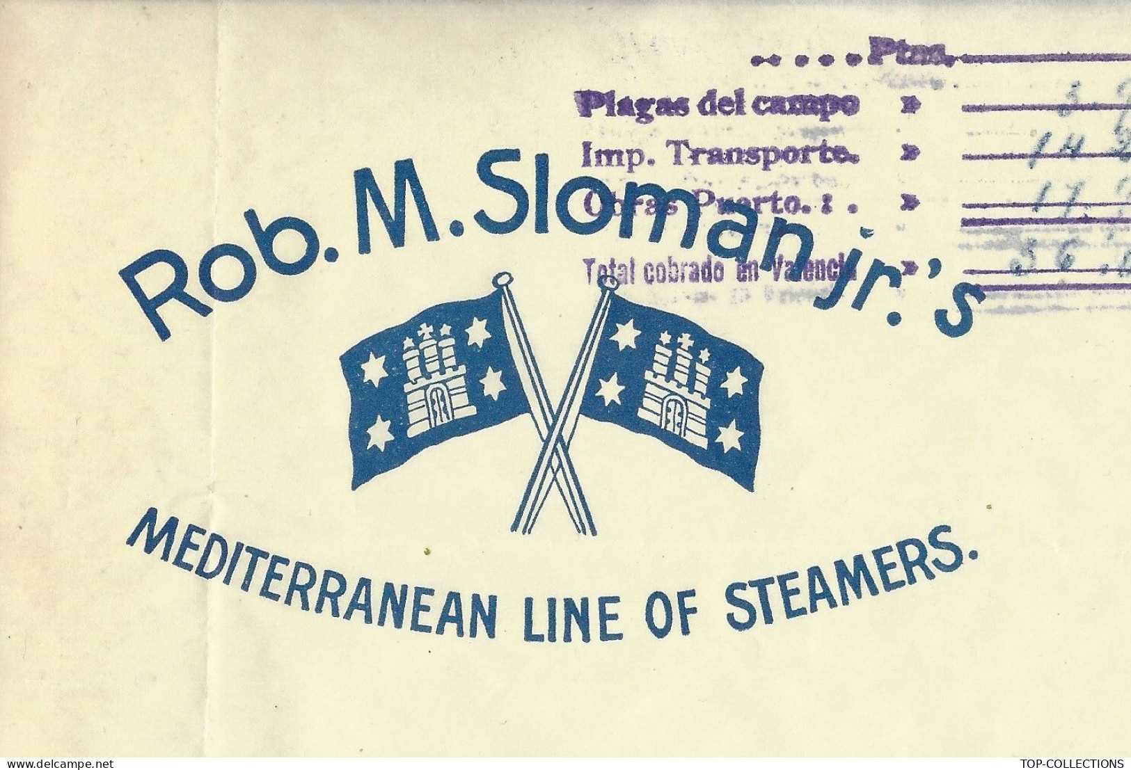 1936 CONNAISSEMENT BILL OF LADING Rob. M.Sloman Jr.’S MEDITERRANEAN LINE OF Steamers Valencia Pour Hamburg - 1900 – 1949