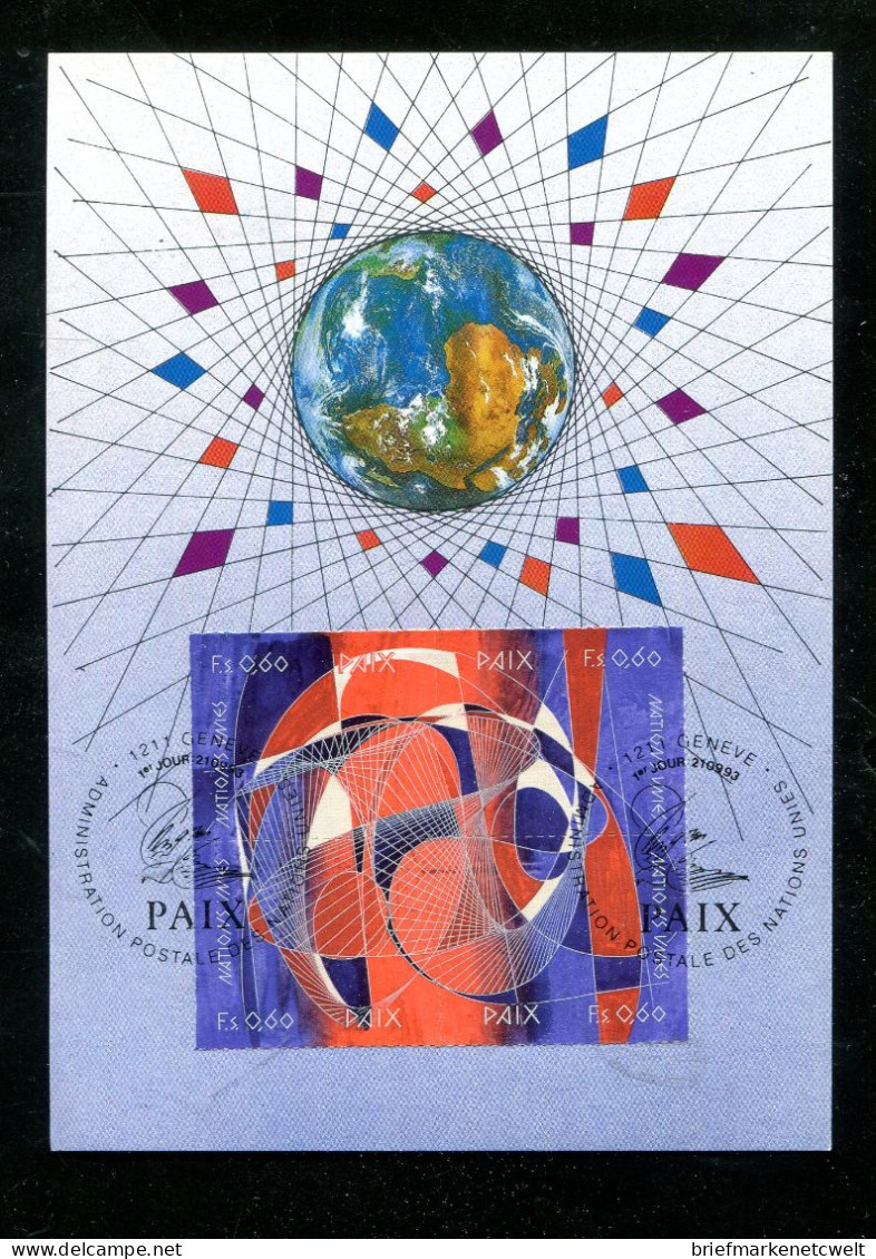 "UNO-GENF" 1993, Mi. 235-238 "Weltfriedenstag" 4er-Block Maximumkarte (19258) - Cartes-maximum