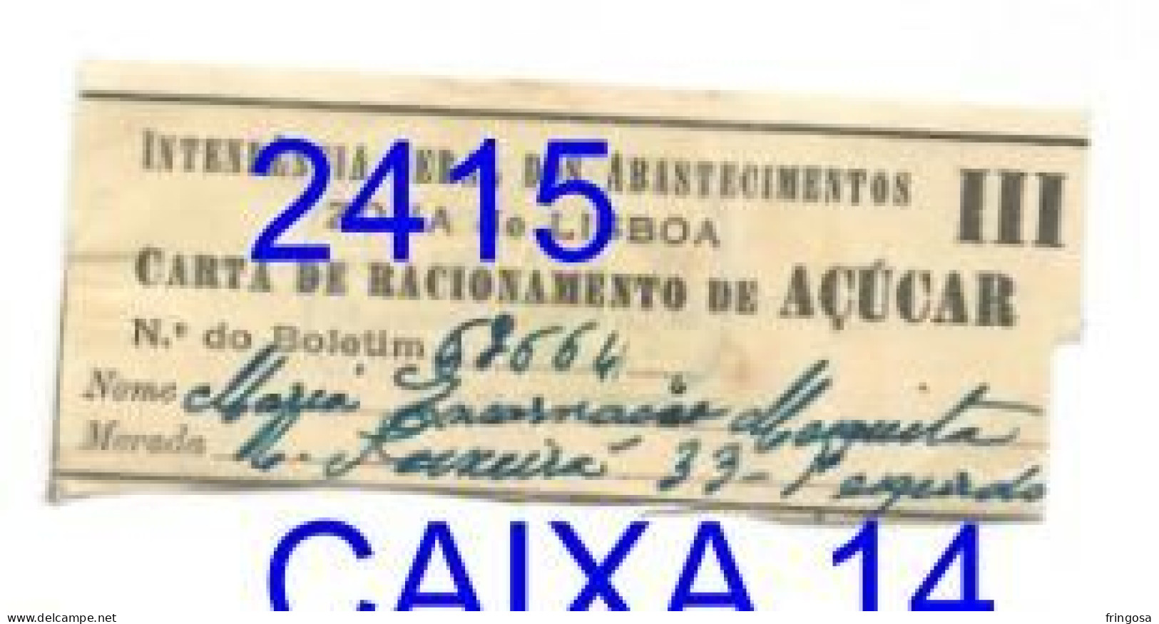 WWII: Carta De Racionamento De Açúcar - INTENDÊNCIA GERAL DOS ABASTECIMENTOS - Anos 40 - Portugal