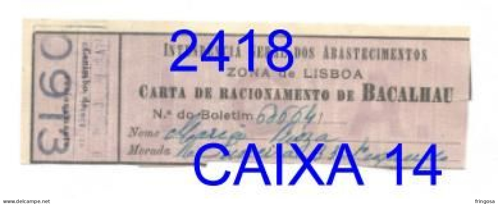 WWII: Carta De Racionamento De Bacalhau - INTENDÊNCIA GERAL DOS ABASTECIMENTOS - Anos 40 - Portogallo