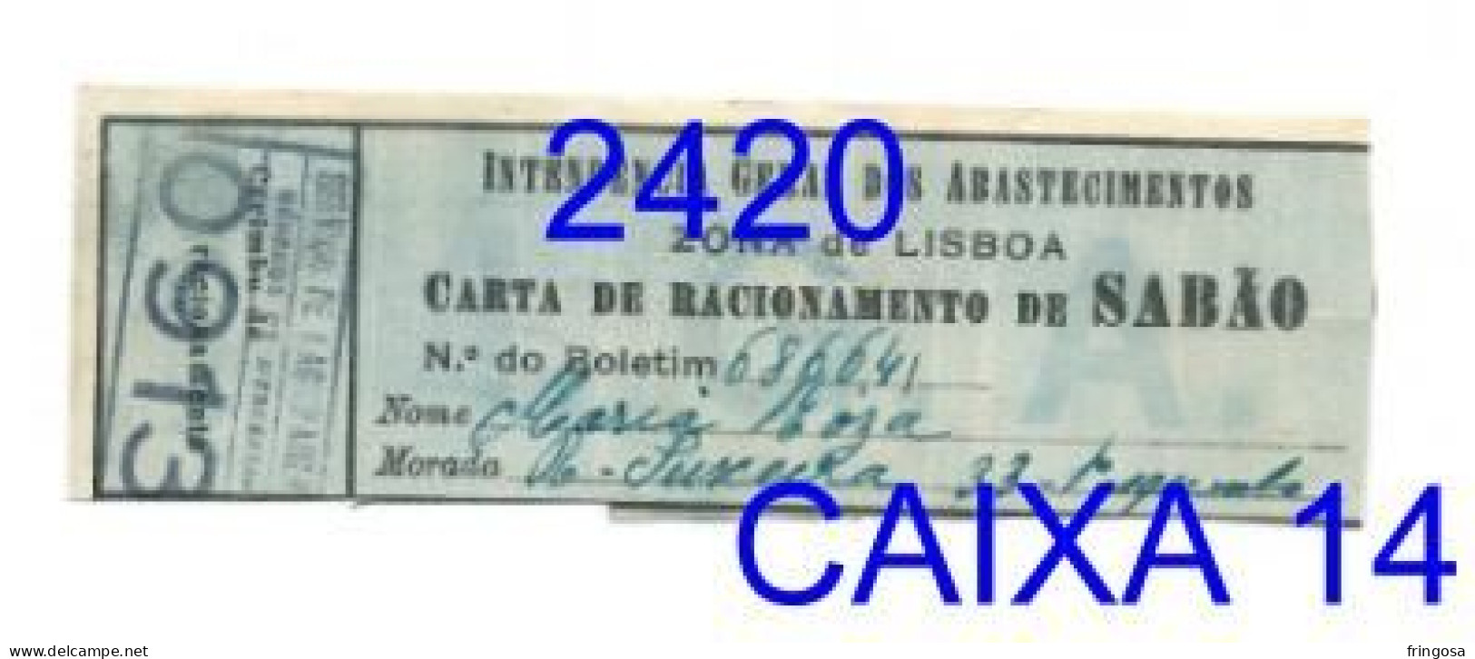 WWII: Carta De Racionamento De Sabão - INTENDÊNCIA GERAL DOS ABASTECIMENTOS - Anos 40 - Portogallo