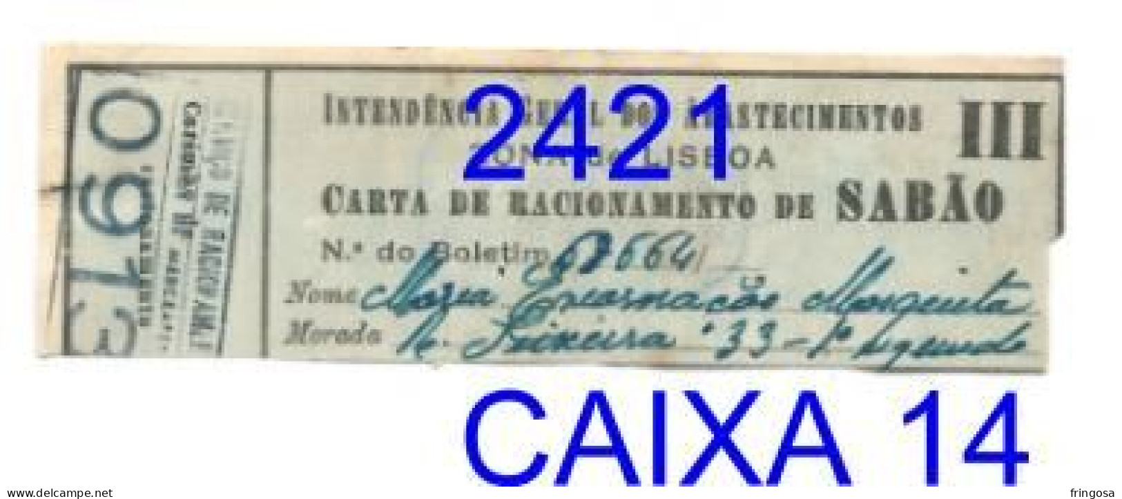 WWII: Carta De Racionamento De Sabão - INTENDÊNCIA GERAL DOS ABASTECIMENTOS - Anos 40 - Portugal